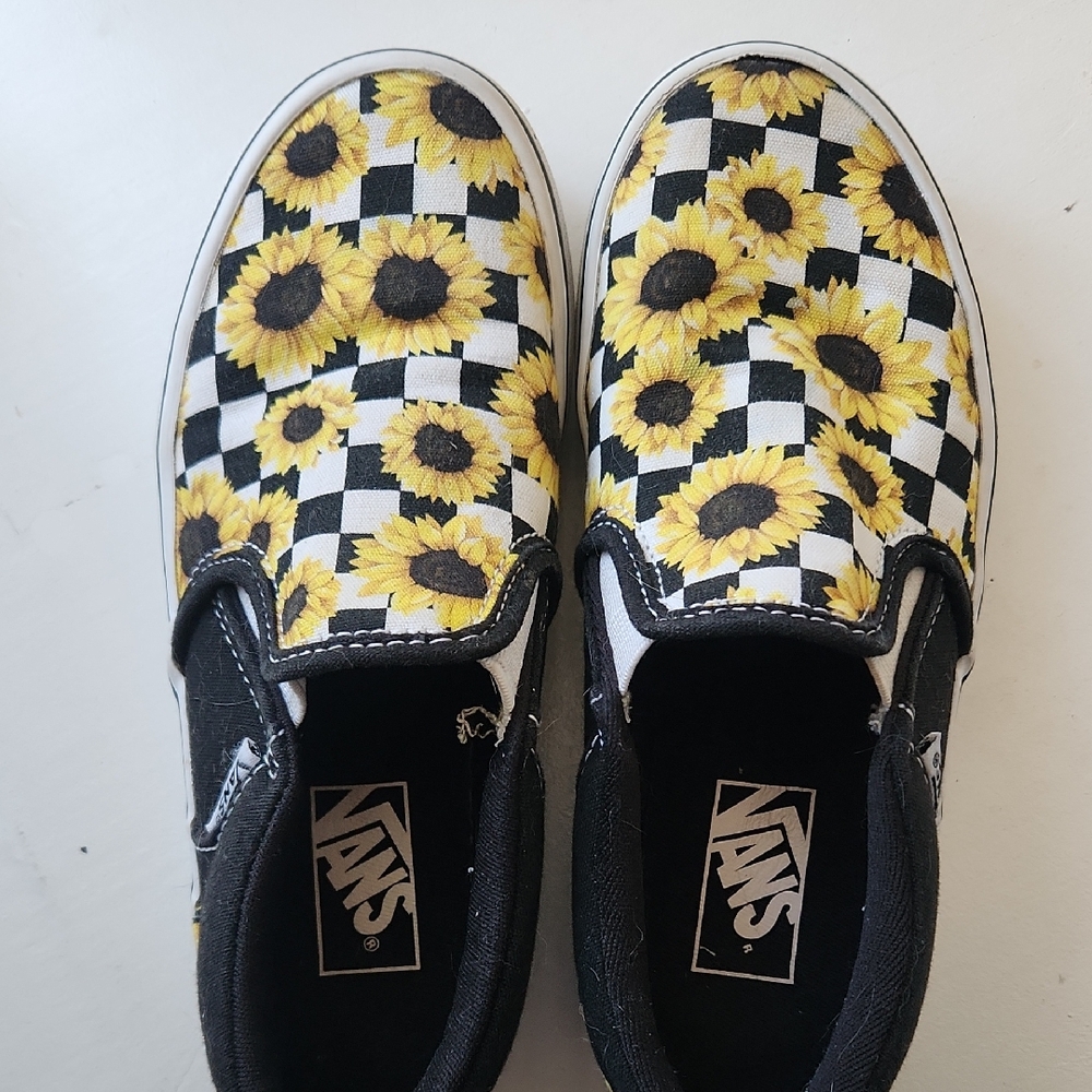 Vans Kids Sunflower Checkered Slip-On Sneakers - Black and White